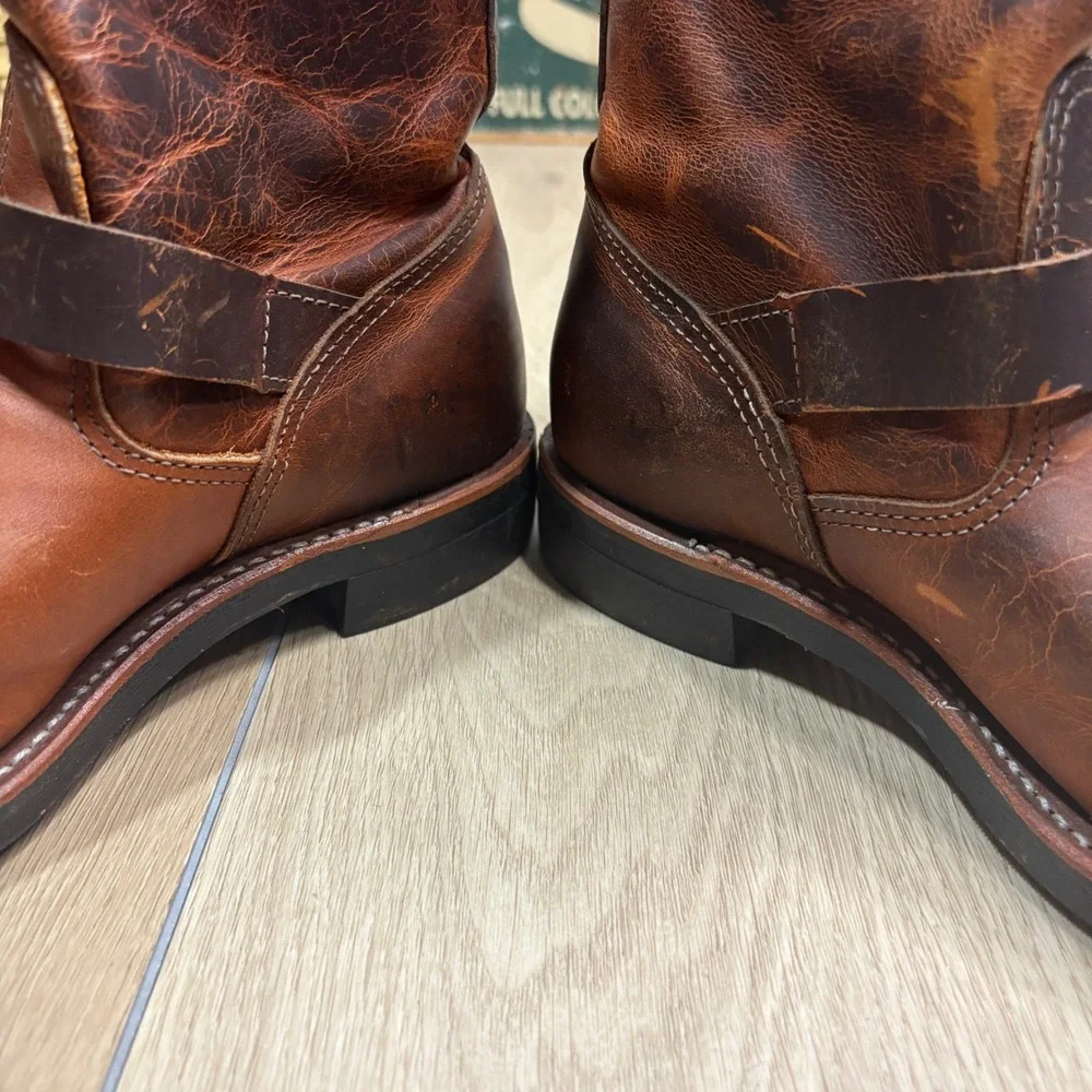 Chippewa 1901W15 Mens Leather Engineer Boots Tan Brown USA Made Size 9M Vibram
